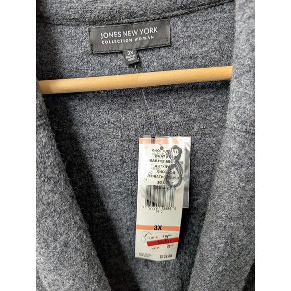NWT Jones New York Collection 100% Wool Gray Waterfall Cardigan Jacket Size 3X - Picture 3 of 6